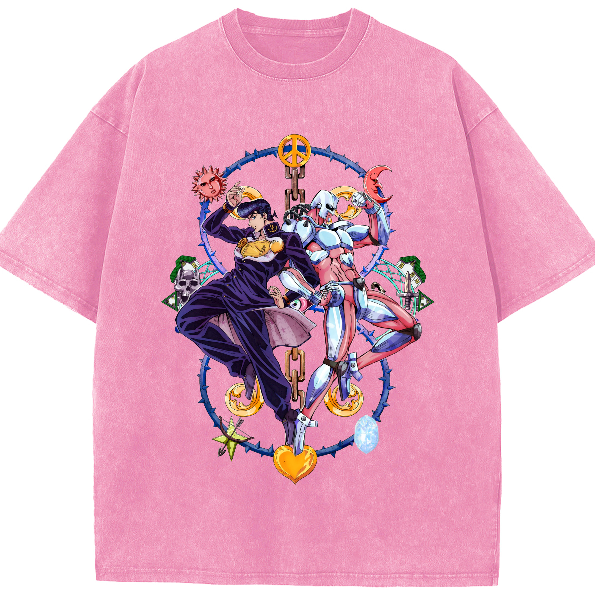 （画像用） ジョジョの奇妙な冒険 ひがしかた じょうすけ JoJo's Bizarre Adventure Higashikata Josuke 綿100% ヴィンテージ風 半袖Tシャツ（フロントプリント）